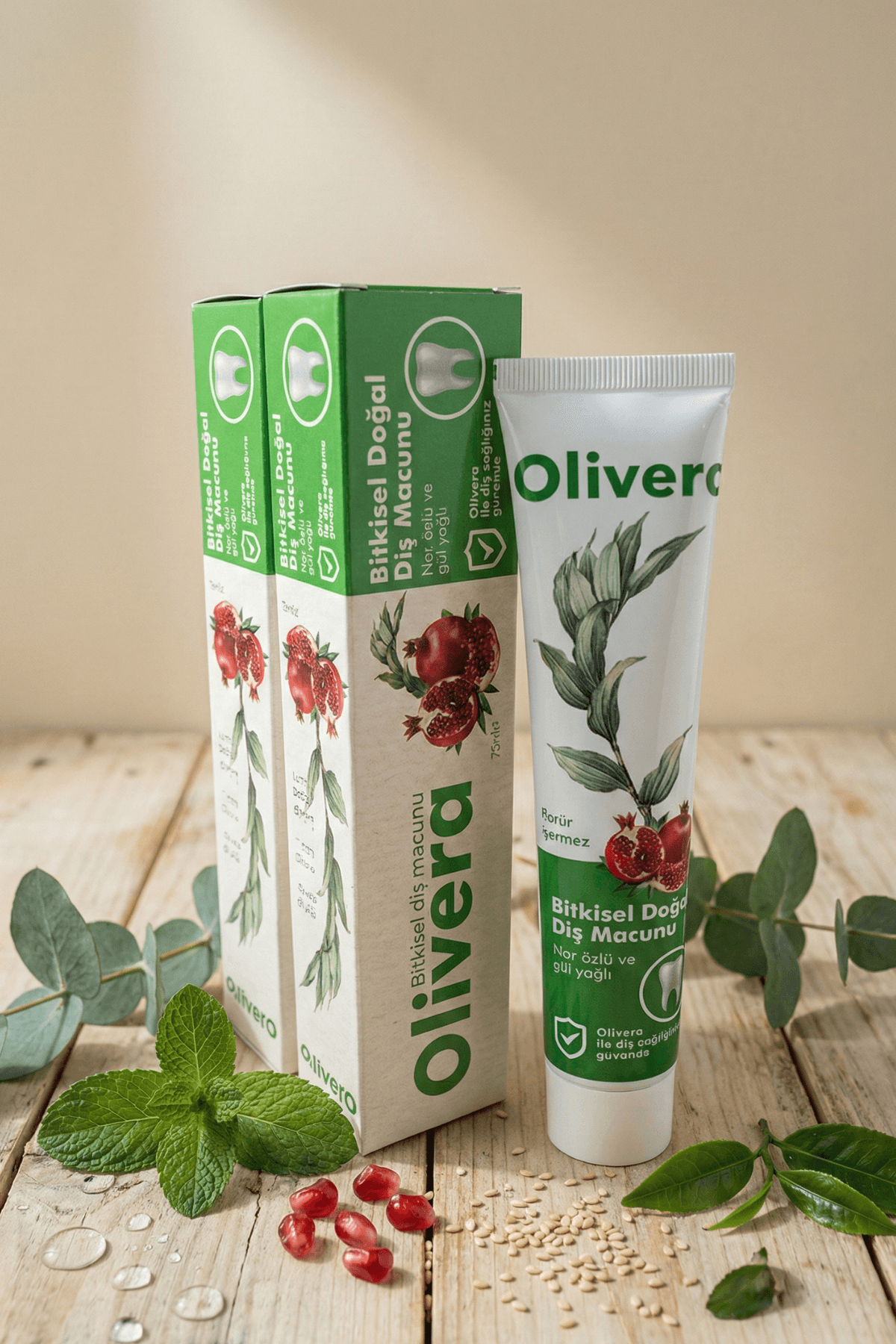 Olivera Doğal Diş Macunu - Florürsüz Gül Özlü Bitkisel Ağız Bakımı 75 ml